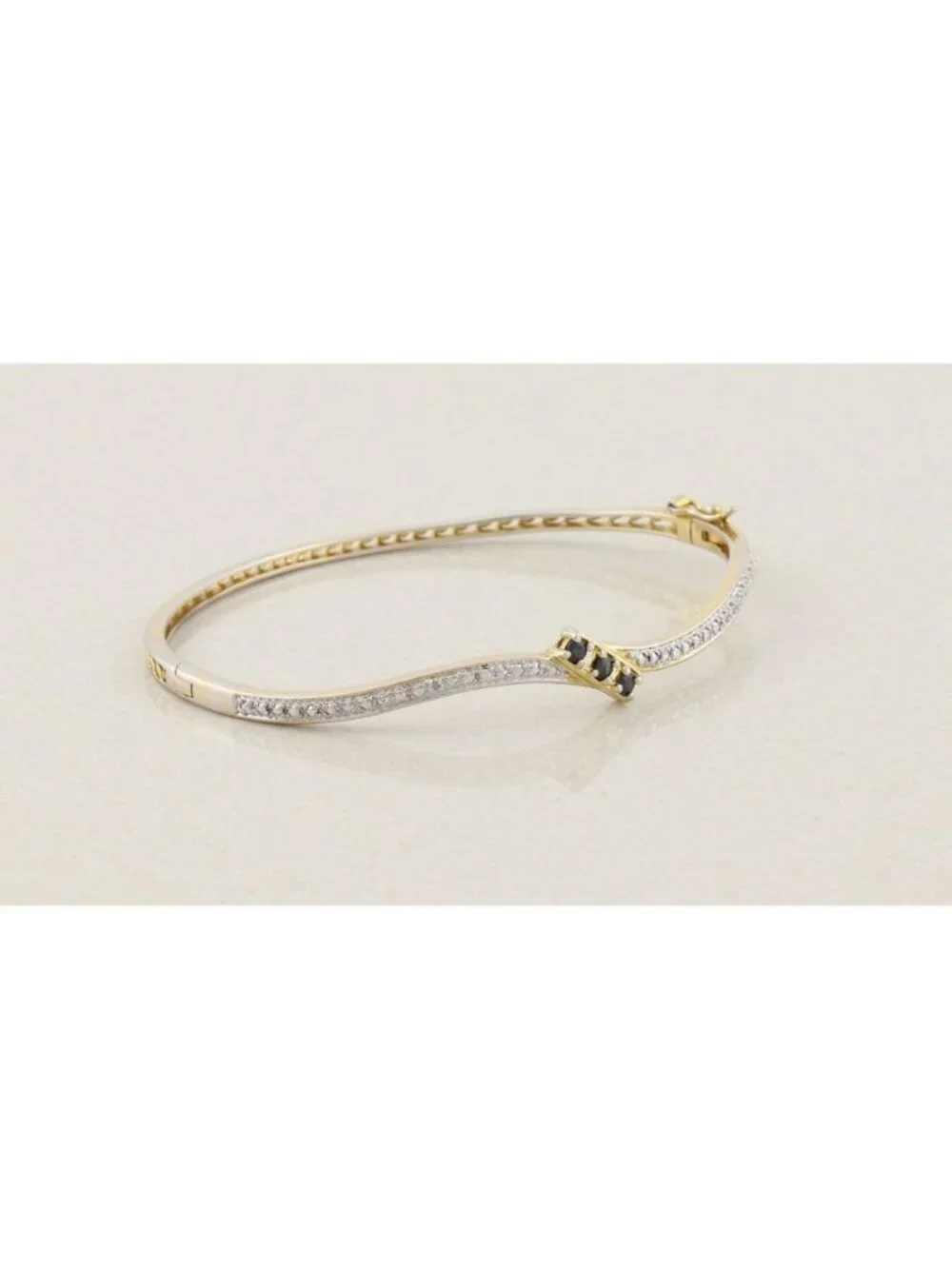 18k Gold Over Sterling Silver Natural Sapphire Bangle Bracelet Opens 7